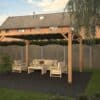 pergola 3,30x4,30 meter "stoer" afgebeeld met schoren en harmonicadoek